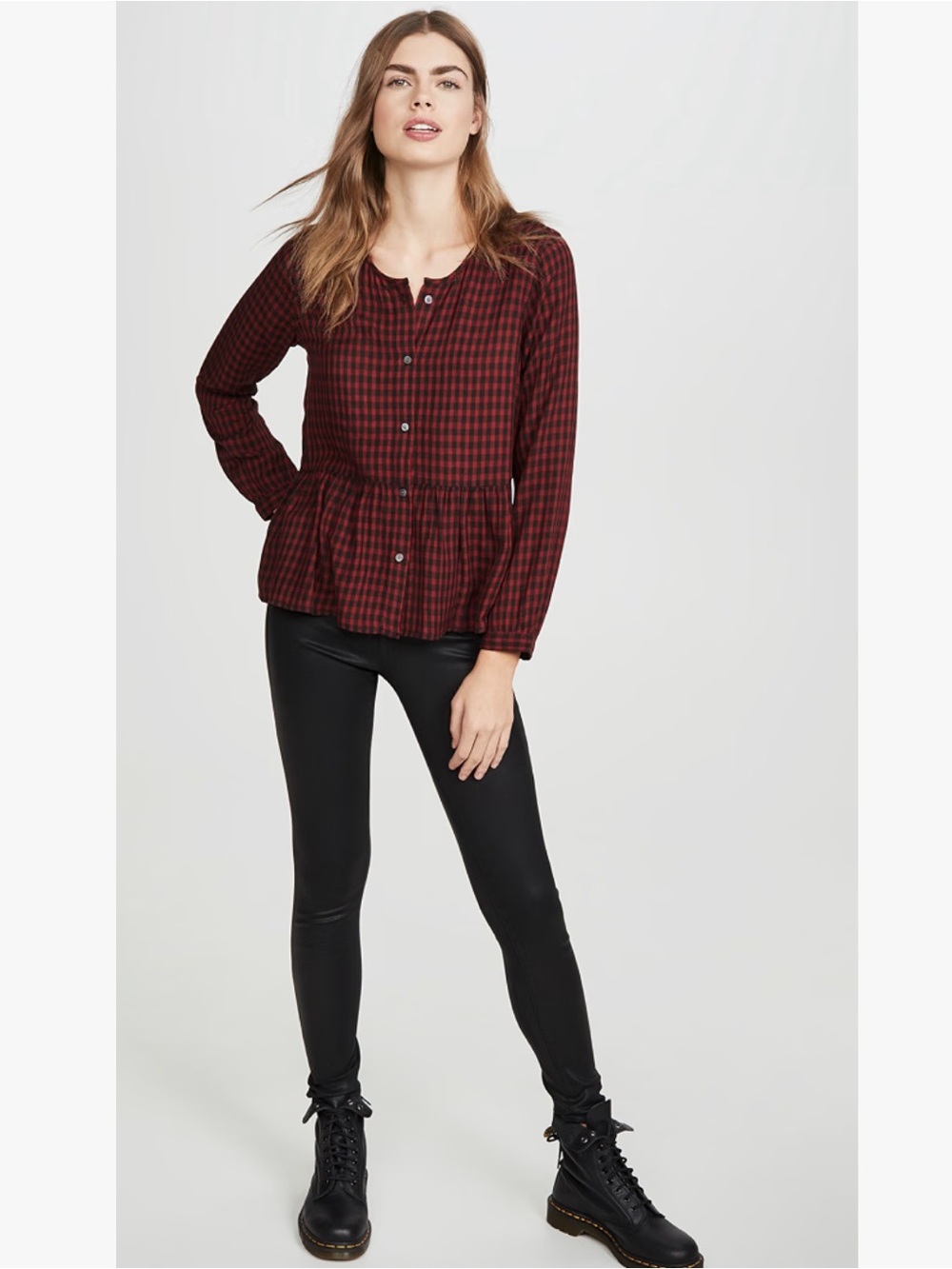 Rails Celeste Garnet Ash Check Plaid Flannel Peplum Top Casual Cozy Size S - Picture 5 of 11